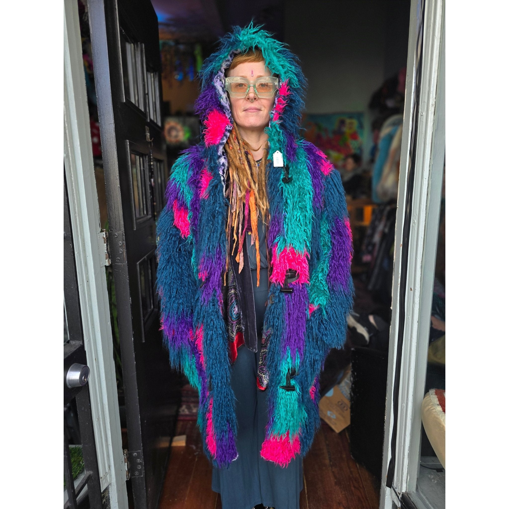 Vaporwave Cheetah Yeti Coat - Kimono Dave