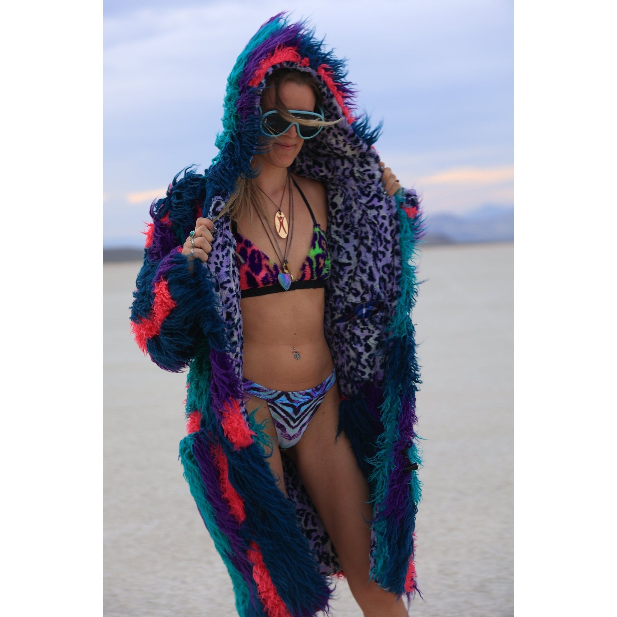 Vaporwave Cheetah Yeti Coat - Kimono Dave